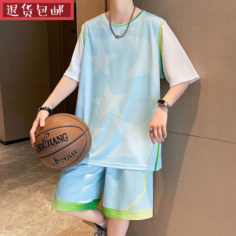 初中高中学生冰丝短袖t恤男孩夏季速干球衣青少年大童篮球服套装
