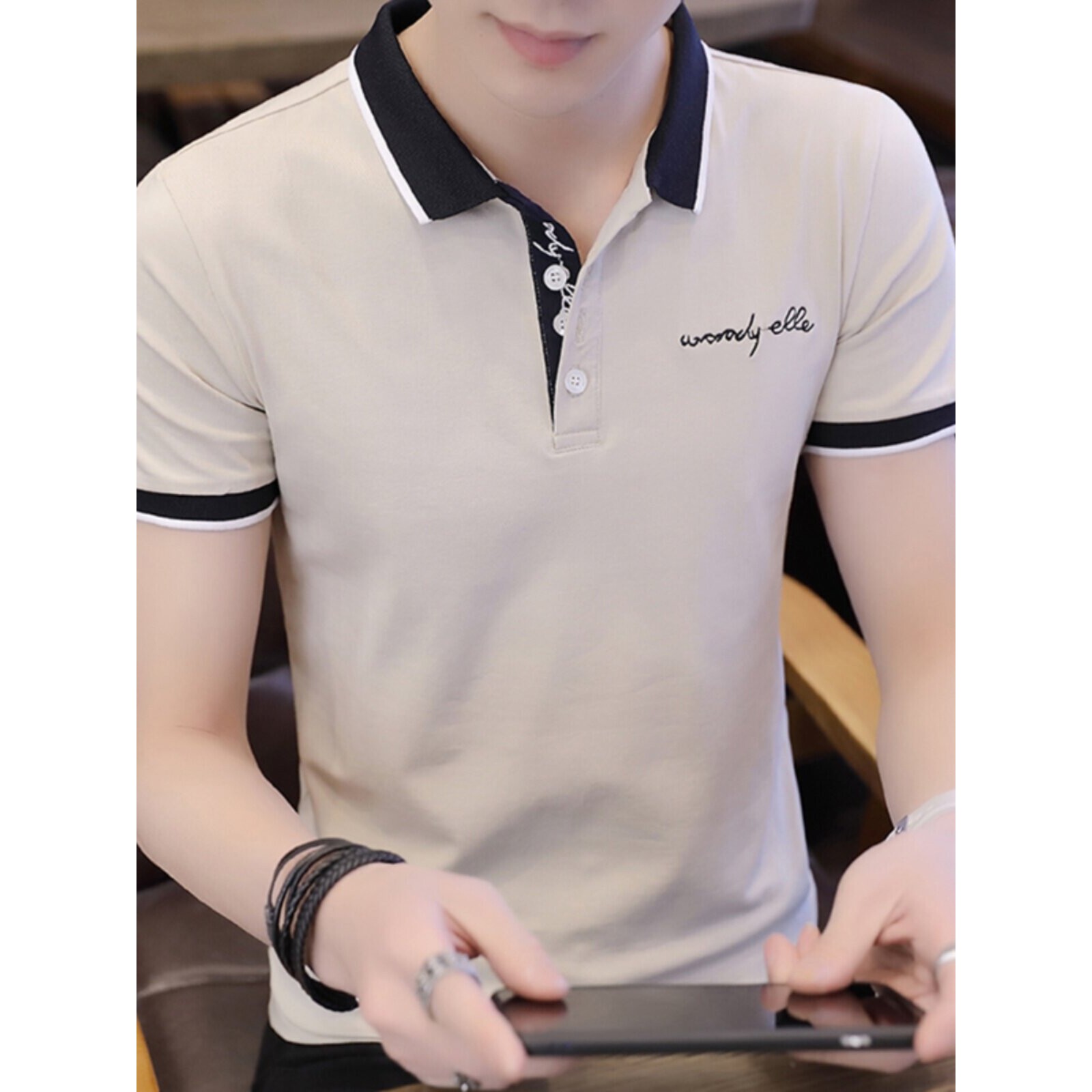 夏季纯棉衬衫男短袖polo衫翻领休闲男装中年衬衣潮流帅气修身半袖