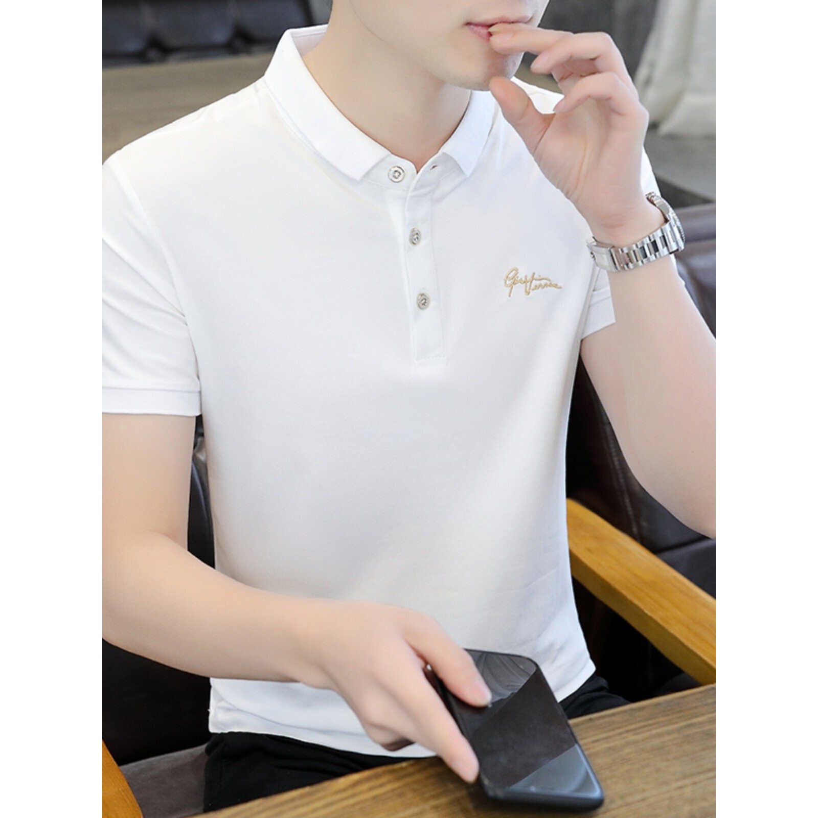 纯棉Polo衫男短袖2025夏季新款立领半袖潮流翻领t恤有带领上衣服