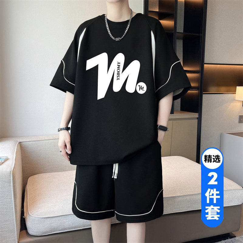 夏季青少年大童潮牌短袖t恤男2026新款帅气高中初中学生运动套装