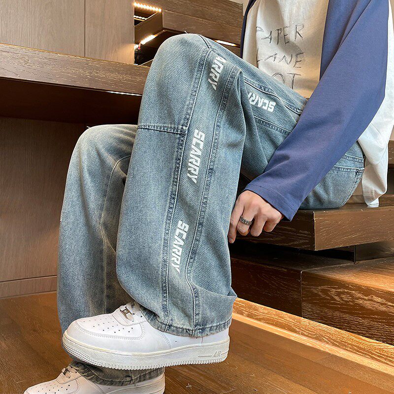 复古牛仔裤男加绒秋冬季新款青少年男孩初高中学生直筒休闲长裤子