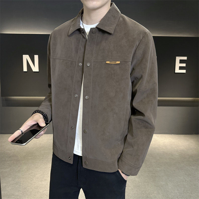 麂皮绒春装外套男士2026春秋季新款潮流加绒上衣服皮衣翻领夹克男