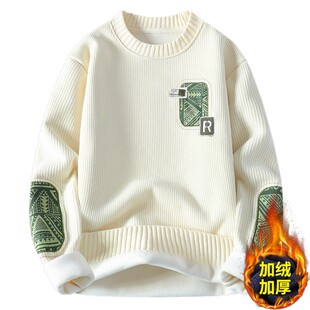 一体绒圆领卫衣男加绒加厚秋冬款青少年初中高中学生大童保暖上衣