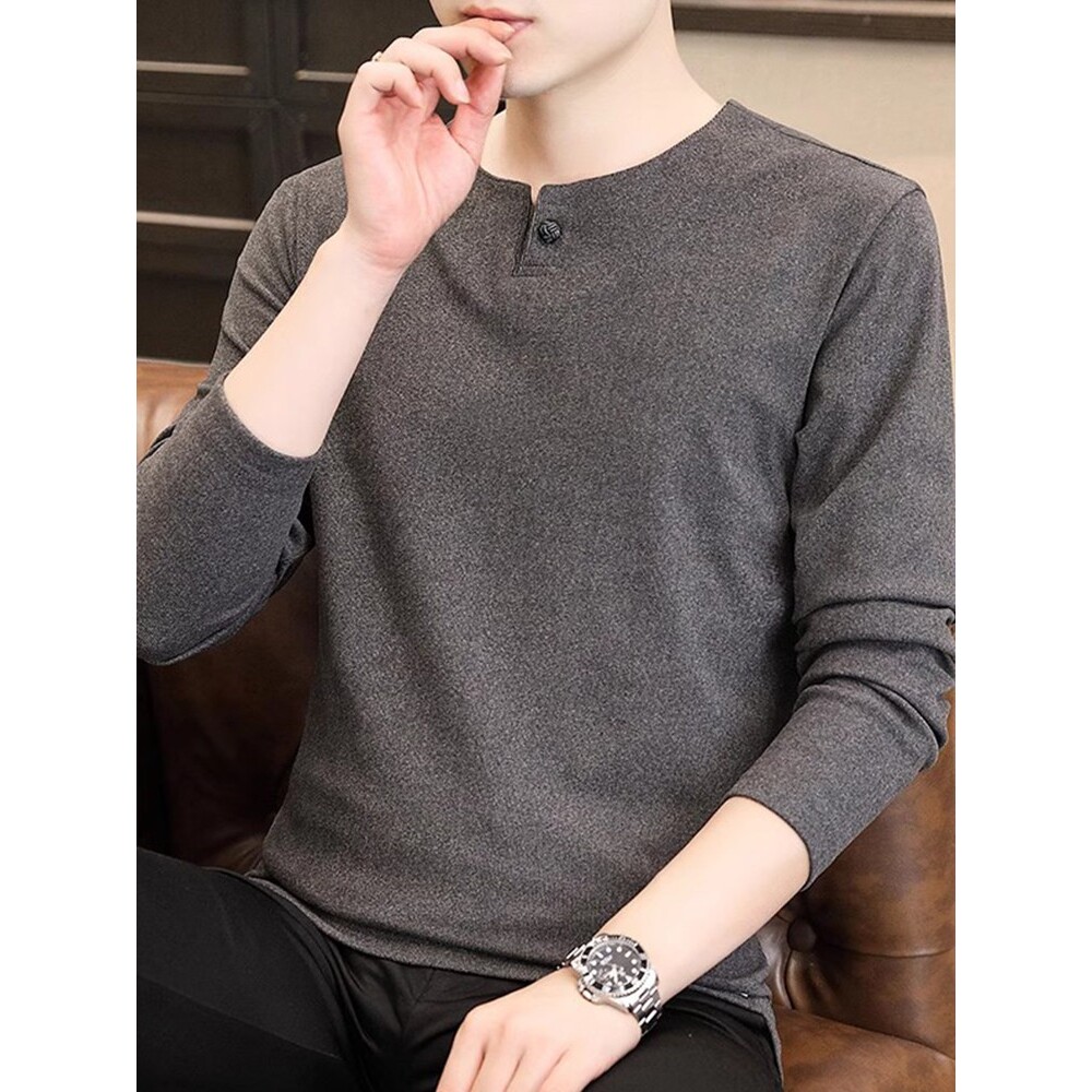 长袖t恤男士春秋季双面德绒内搭秋衣打底衫男款衣服修身春装上衣