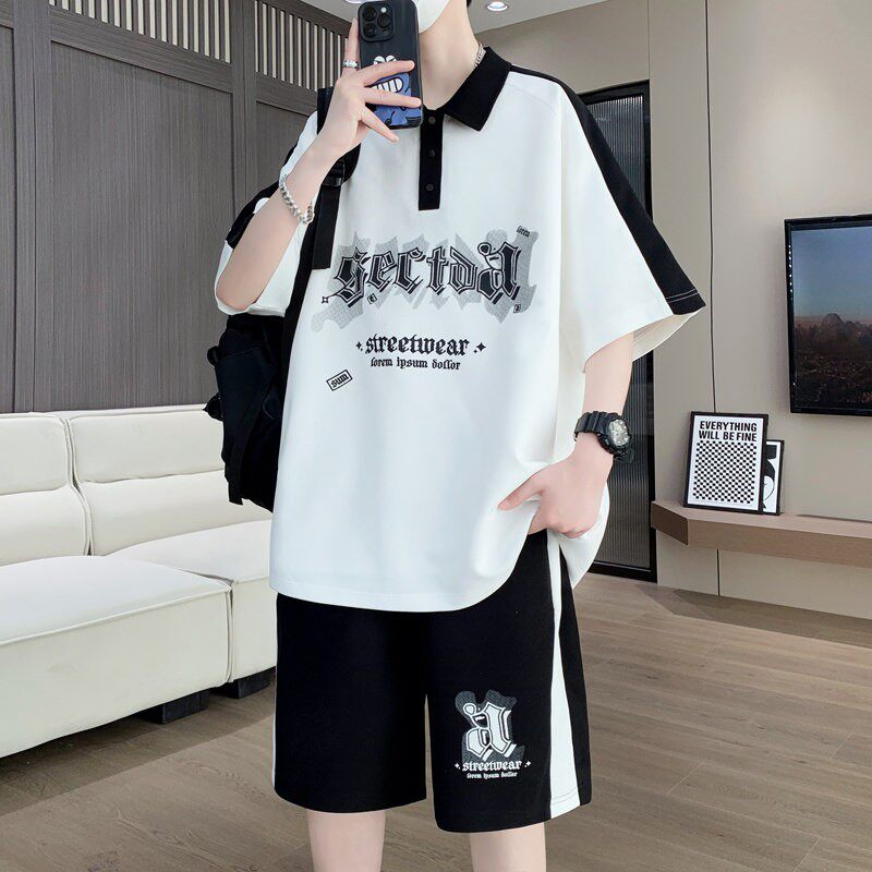 青少年短袖t恤2026新款男孩衣服初中高中学生POLO衫大童夏装套装