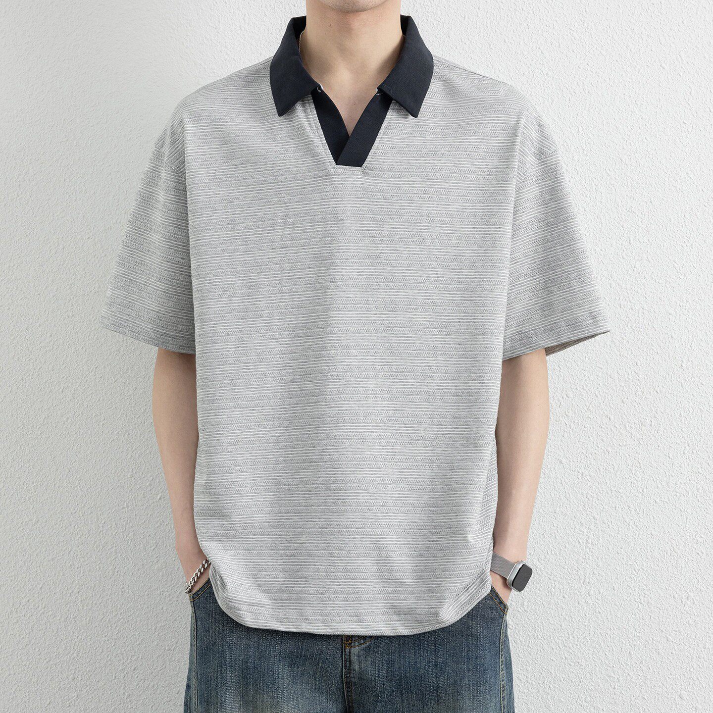 男款T衣服设计感翻领短袖男t恤2026夏季新款冰丝男装宽松半袖体恤