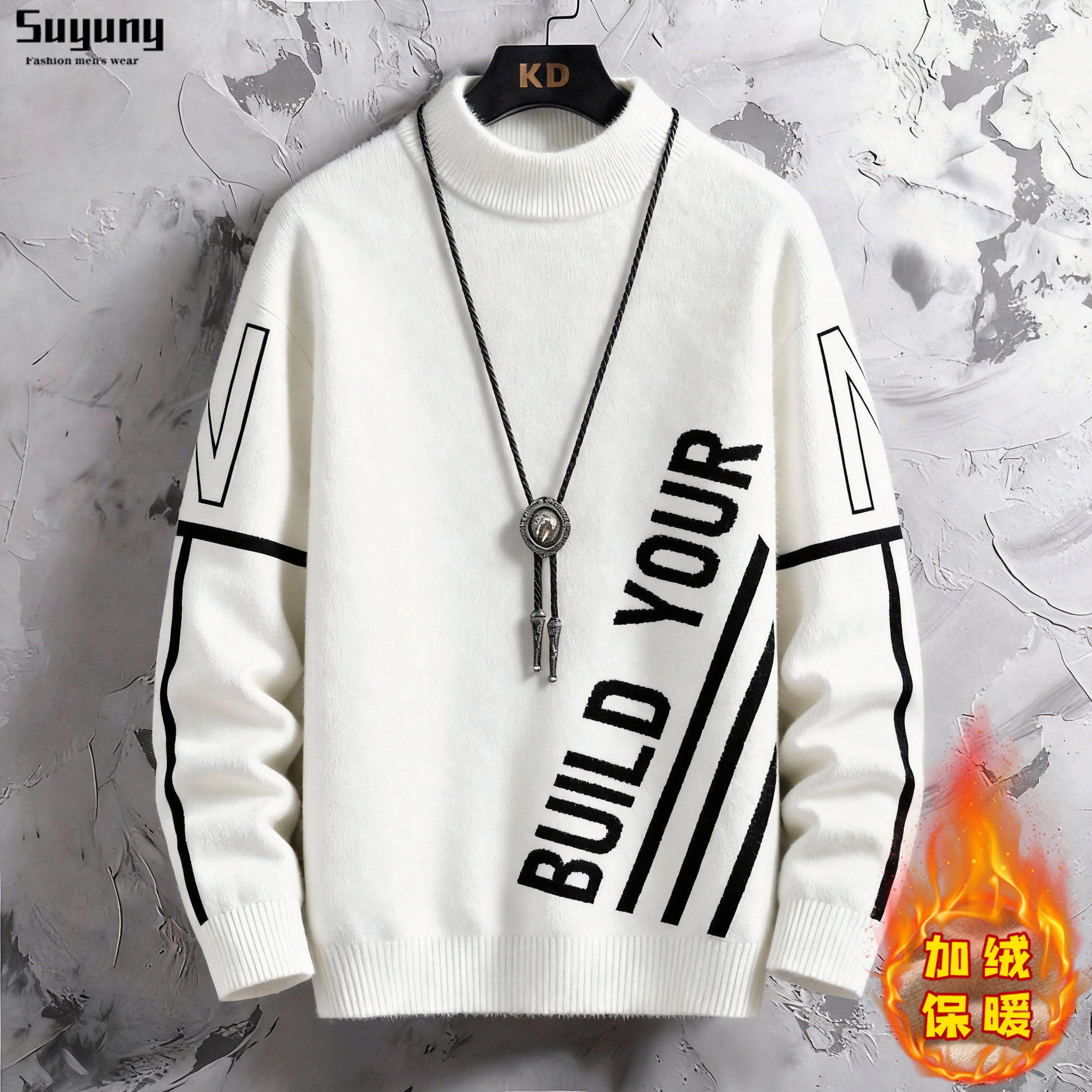 毛衣男款秋冬季宽松半高领加厚加绒保暖针织衫内搭中领冬天上衣服