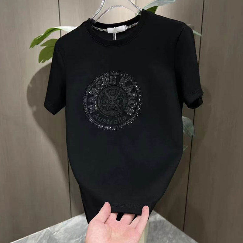 短袖夏季薄款上衣丝光棉冰丝t恤男士体恤汗衫男潮流修身半袖烫钻
