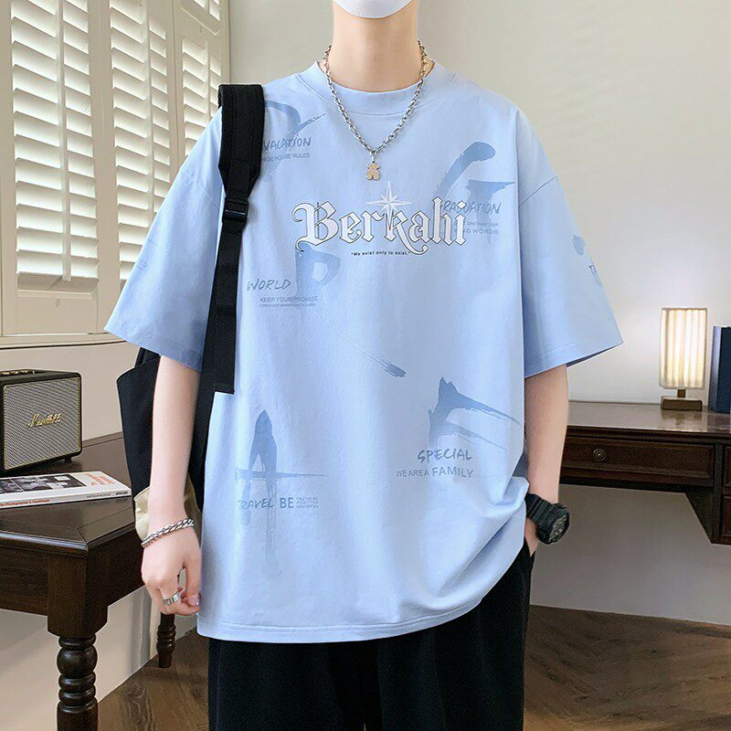 纯棉半袖夏季潮流短袖t恤男初中高中学生上衣青少年大童夏装体恤