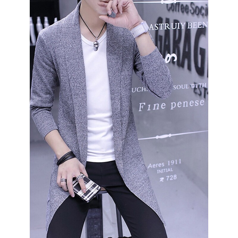 外套男士中长款披风衣2026春季秋装针织开衫青少年港风潮牌大衣服