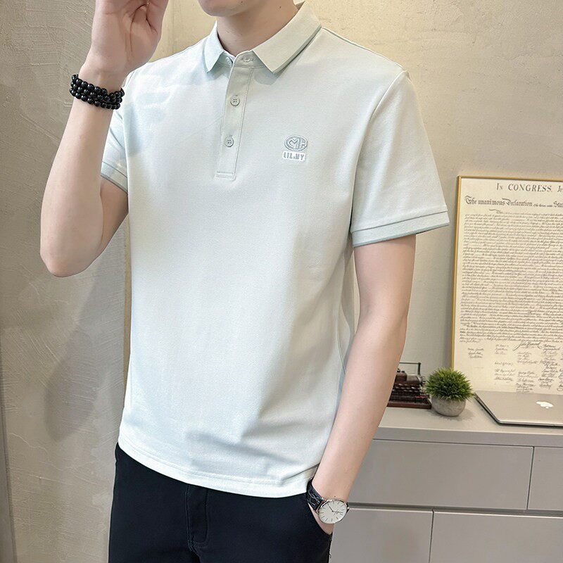 翻领短袖polo衫男士潮牌夏季t恤韩版修身2026新款刺绣冰丝体恤男