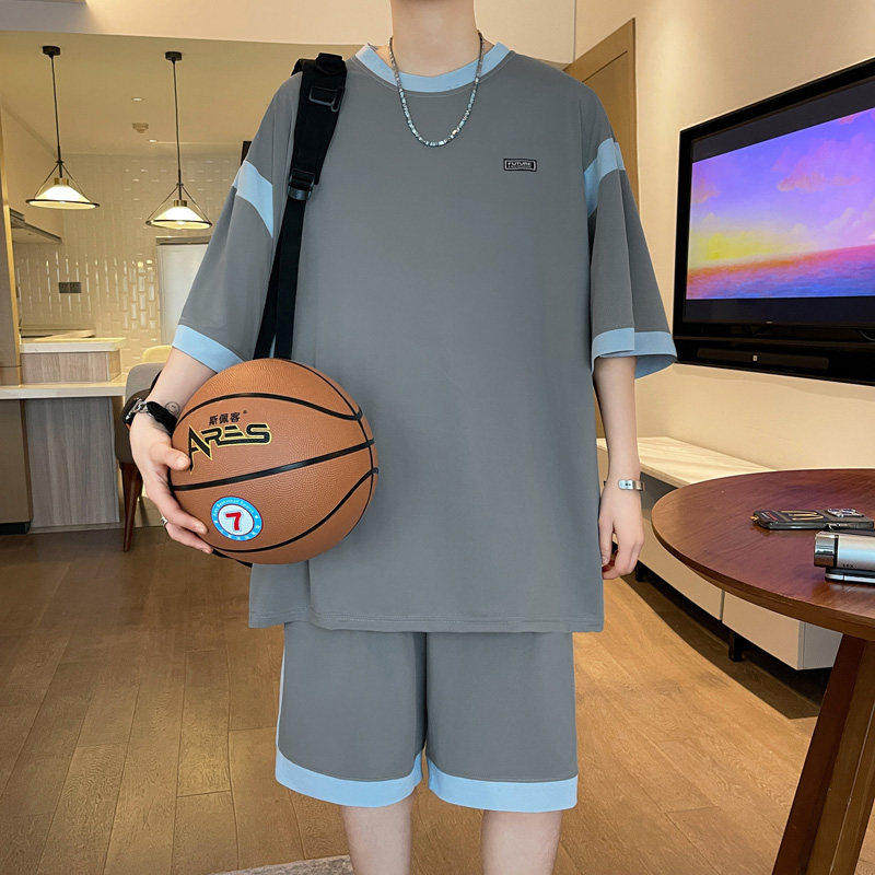 夏季初中高中学生冰丝速干套装男青少年短袖短裤大童运动篮球衣服