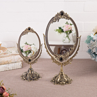 欧式 复古公主镜子化妆镜女台式 桌面大号金属高清双面镜仿古铜镜