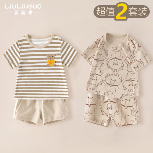 全棉纯棉婴儿短袖夏季套装短裤宝宝纯棉薄款婴幼儿分体夏天衣服男