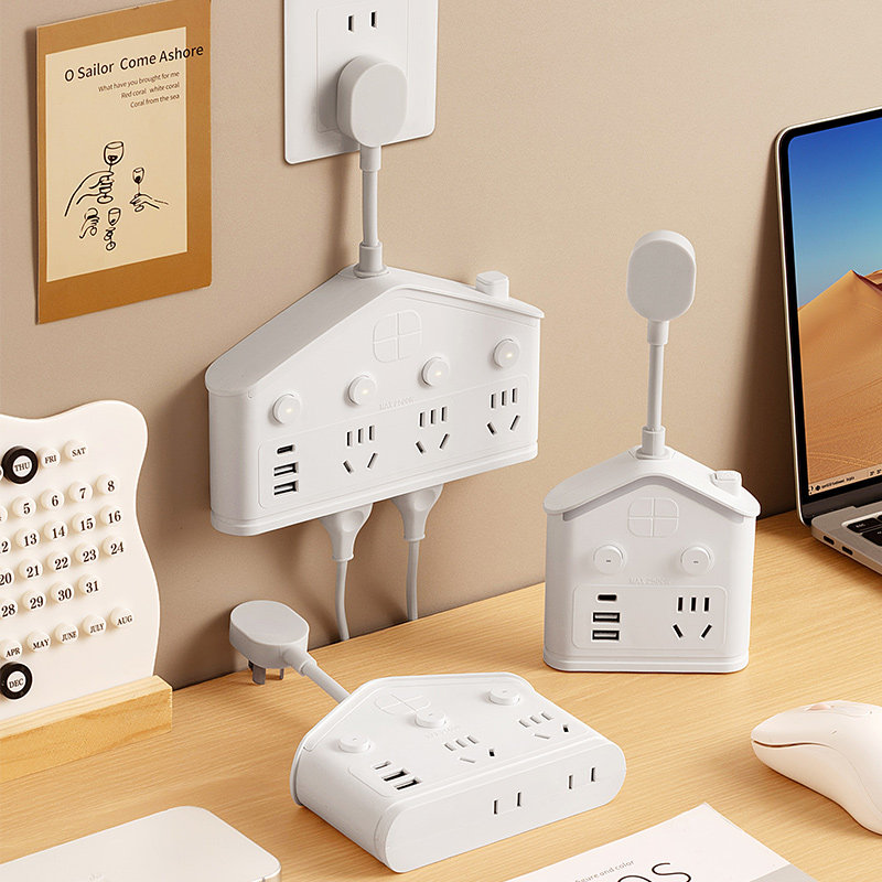 正品公正午纯铜插座带USB夜灯接线板办公家用一转多独立开关插排