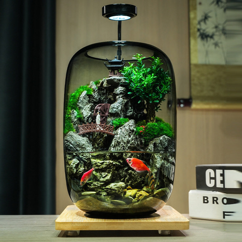 苔藓流水生态缸观赏生态瓶流水款养鱼缸苔藓微景观办公室桌面摆件