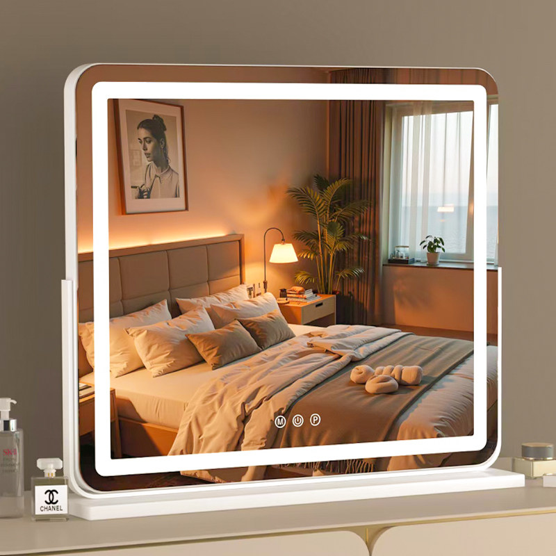 化妆镜带灯桌面台式LED灯化妆镜大号家用卧室智能可旋转高清镜子