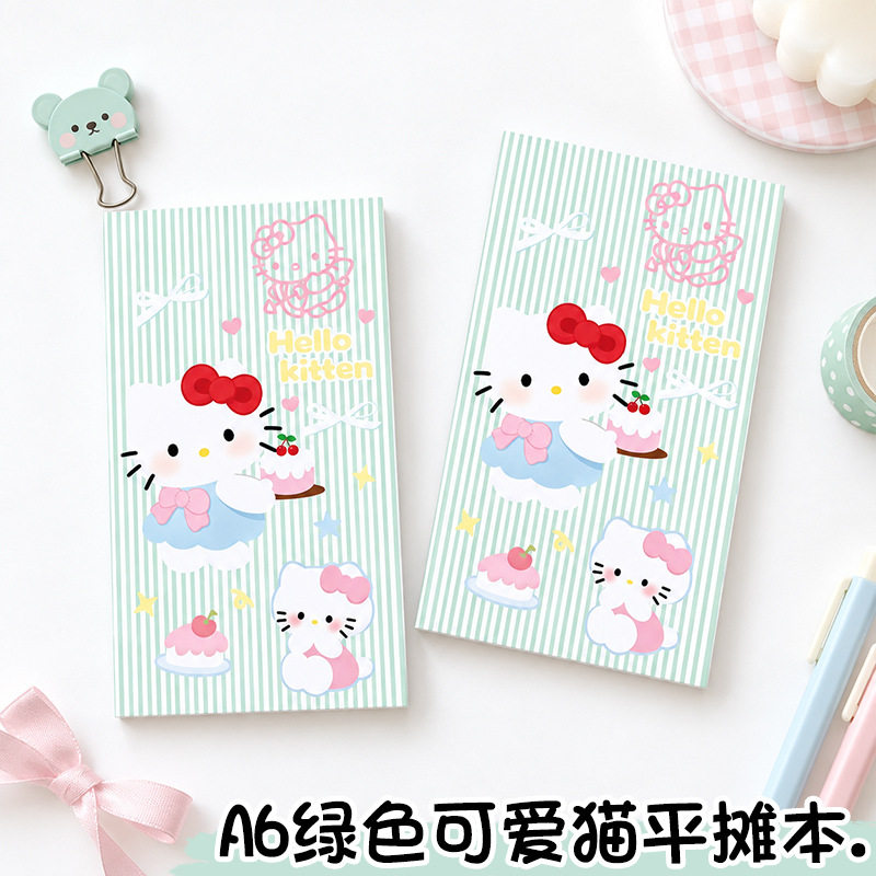 卡通可爱猫笔记本A6加厚彩页便签本高颜值平摊本便携可撕记事本