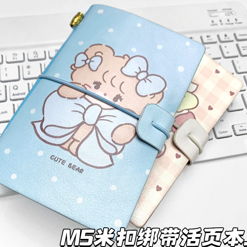 可爱蝴蝶结米扣m5绑带手账本卡通便携笔记本学生记事本彩页日记本