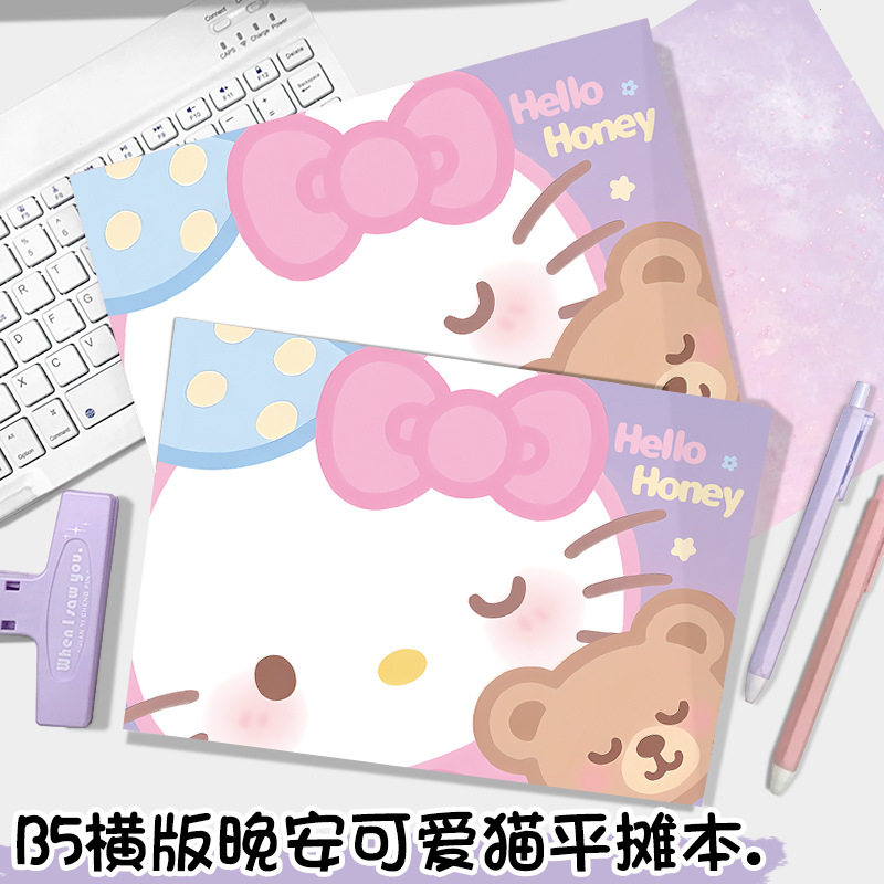 新款晚安可爱猫b5横版平摊本彩页笔记本印花手账本可爱卡通日记本