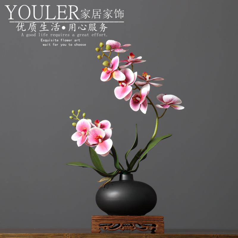 新中式仿真蝴蝶兰假花花艺套装摆件简约家居客厅餐桌茶几装饰插花