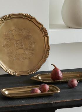 进口欧洲简约覆古雕花黄铜托盘零食零食水果储藏托盘饰品储藏罐装