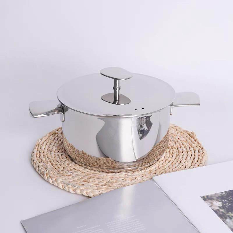 美国k家16/18cm双耳汤锅带盖 304不锈钢大容量加厚加深汤锅清洗