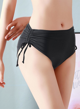 黑色高腰比基尼泳裤女遮肚显瘦白色游泳衣裤女性感三角大码泡温泉