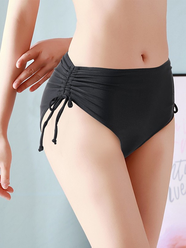 黑色高腰比基尼泳裤女遮肚显瘦白色游泳衣裤女性感三角大码泡温泉