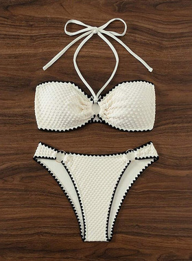 2025新款性感欧美ins比基尼泳衣女三点式辣妹白色分体抹胸比坚尼