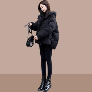 黑色棉衣棉服女款2025新款女冬季短款小个子连帽加厚高级感面包服