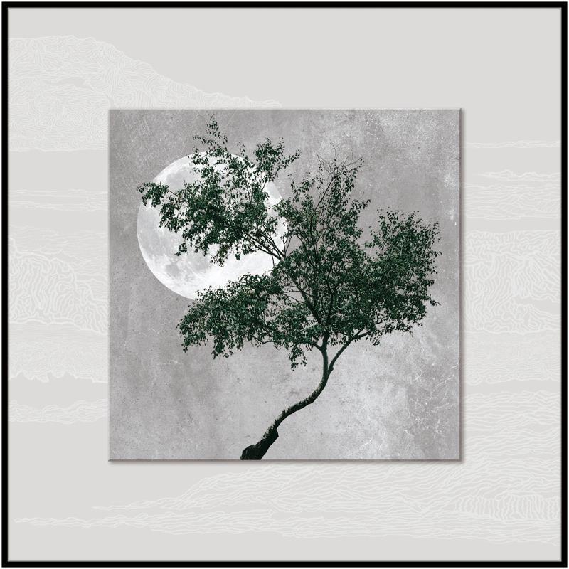 原创新中式立体装置画艺术禅意玄关灯带双层挂画样板间肌理装饰画图片