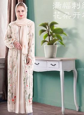 外成人新款搭羊毛花边阿联酋服饰海边花朵唯美镶中东迪拜K208女装