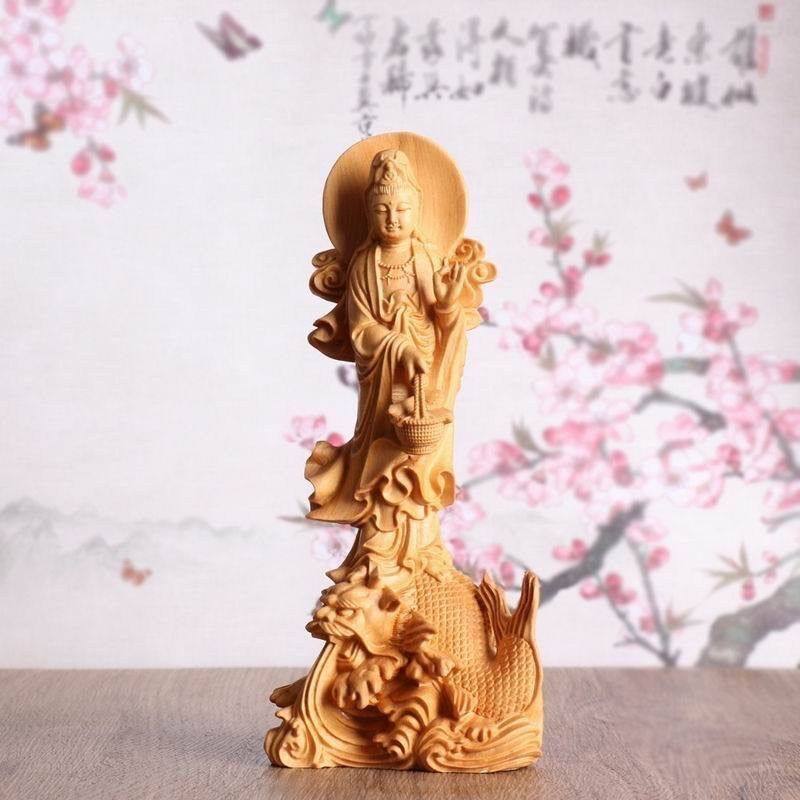 工艺品大慈大悲黄杨佛像摆件神像木雕人物菩萨鱼滴水鳌观世音观音