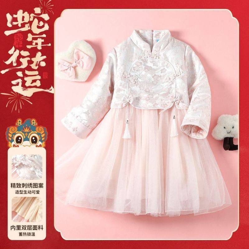 子拜年服公主裙中国风冬纱裙女孩