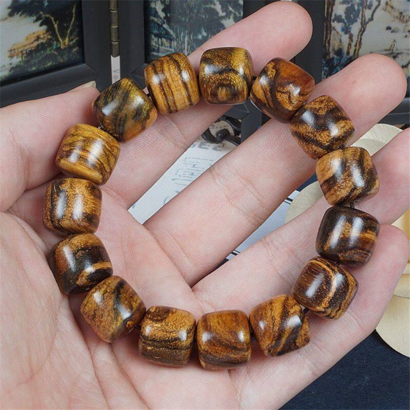 인도네시아 꽃 QINNAN 양동이 구슬 팔찌 부처님 구슬 팔찌 자연 향기 타이거 스킨 패턴 공물 나무 AGARWOOD 팔찌 장난감