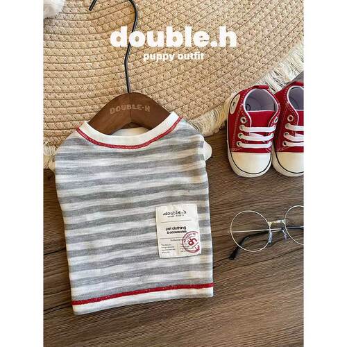 double.h 宠物夏季凉感竹节条纹针织背心T恤马尔济斯比熊西施小型