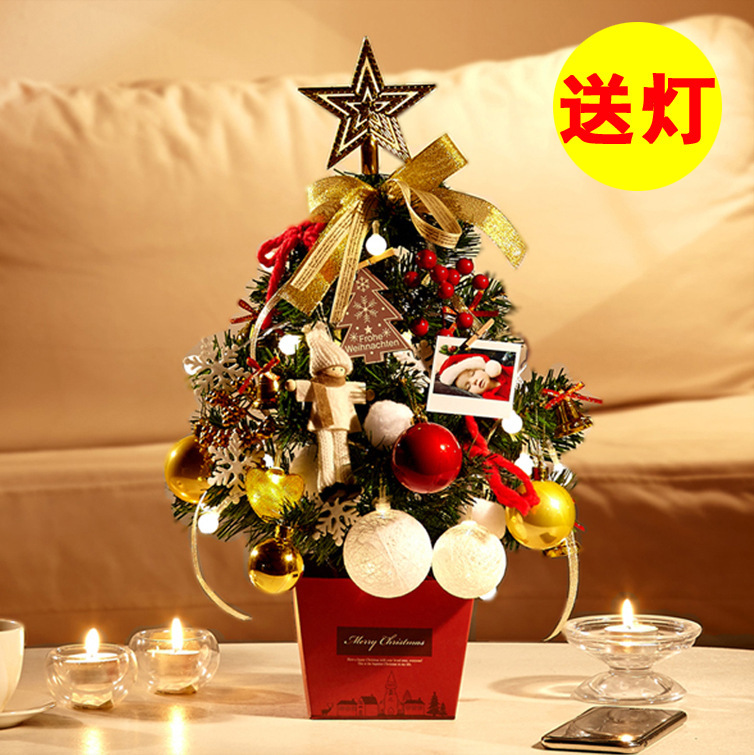 圣诞节装饰品创意桌面小圣诞树家用带灯商场收银台摆件节日礼物