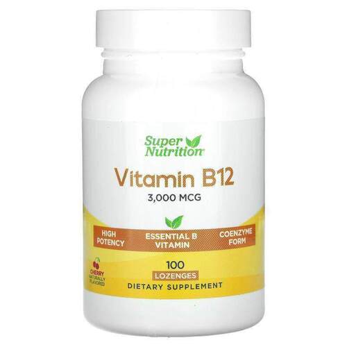 Super Nutrition,Vitamin B12, 3,000 mcg, 100 Lozenges