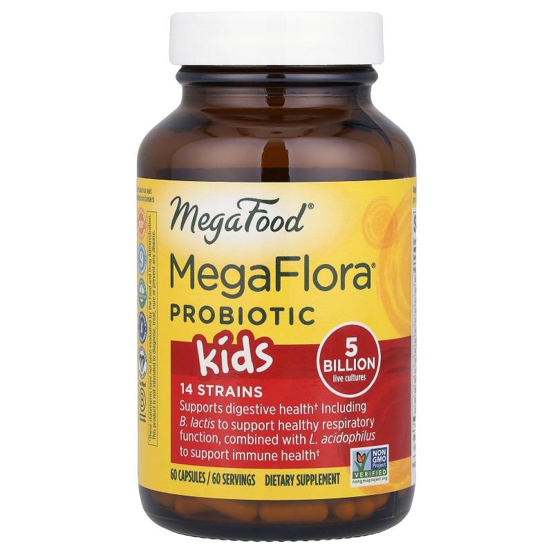 MegaFood,MegaFlora 儿童益生菌补充剂，50 亿 CFU，60 粒胶囊