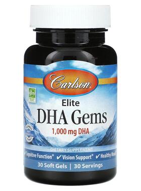 Carlson,Elite DHA Gems, 1,000 mg, 30 Soft Gels
