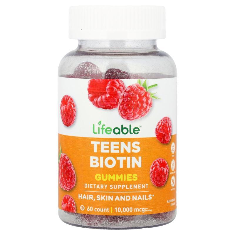 Lifeable,Teen Biotin Gummies, Raspberry, 60 Gummies (5,000 m