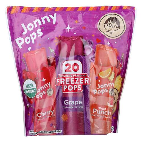 JonnyPops,Freezer Pops, Cherry, Grape, Fruit Punch, 20 Pops,