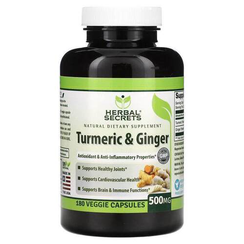 Herbal Secrets,姜黄和姜，500 毫克，180 粒素食胶囊