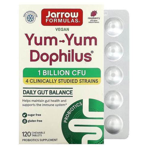 杰诺,Yum-Yum Dophilus® 无糖咀嚼片，天然树莓味，120 片咀嚼片