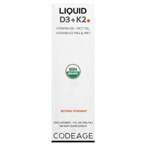 Codeage,Liquid D3 + K2, Unflavored, 1 fl oz (29.6 ml)
