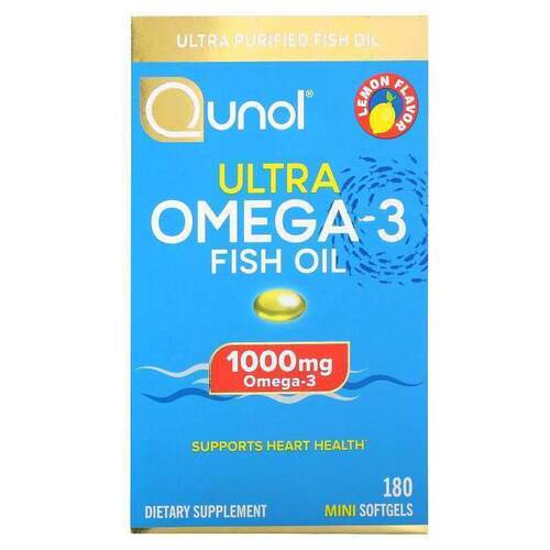Qunol,Ultra Omega-3 Fish Oil, Lemon, 500 mg, 180 Mini Softge