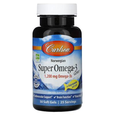 Carlson,Super Omega-3 Gems, 600 mg, 50 Soft Gels