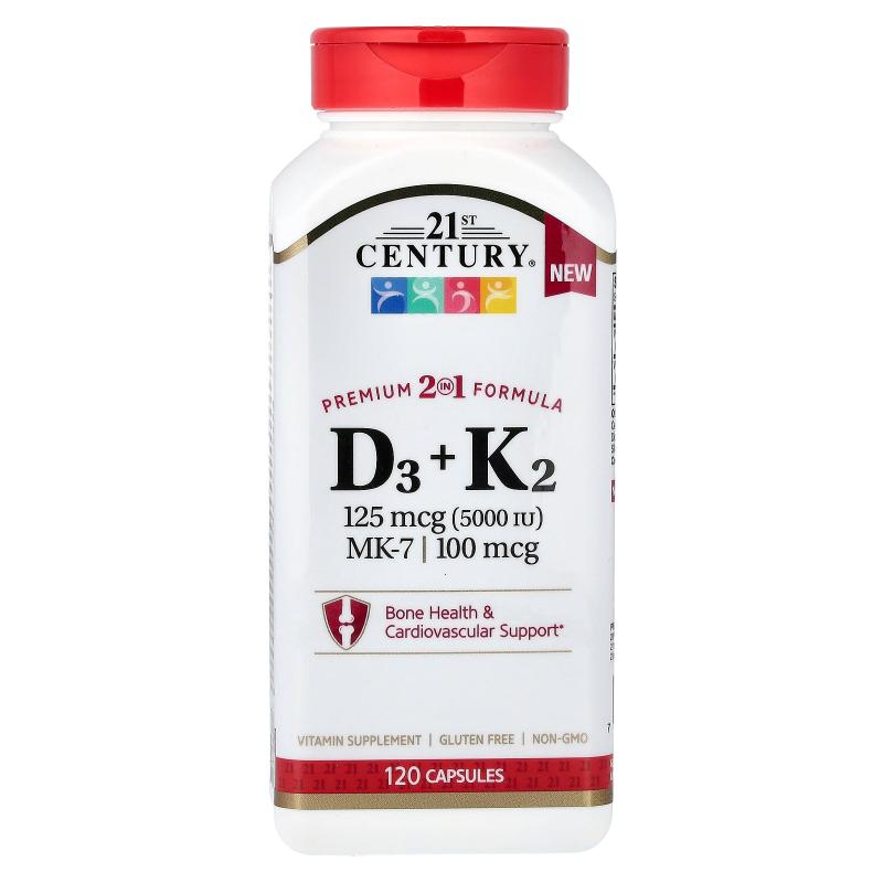 21世纪,D3 + K2, 120 Capsules