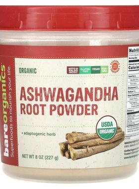 BareOrganics,Organic Ashwagandha Root Powder, 8 oz (227 g)
